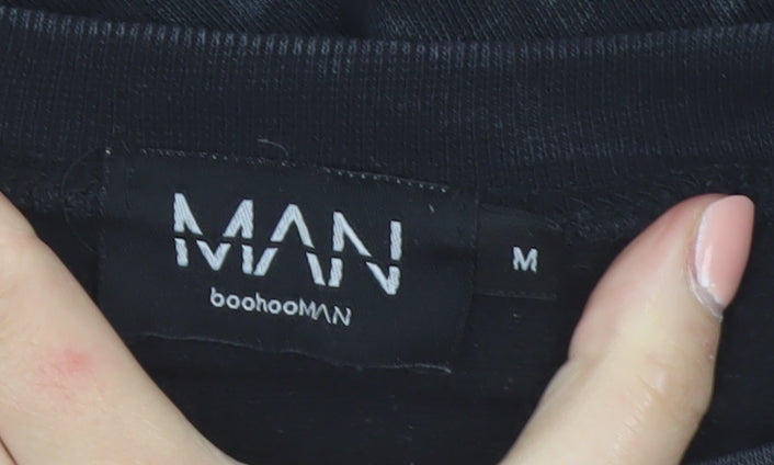 boohooMAN Men's Black Graphic Print Sweatshirt Medium Pullover