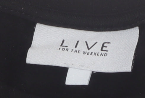 Live For The Weekend Women's Black Sequin Star Long Sleeve T-Shirt Size 20