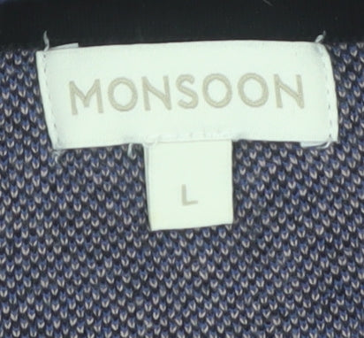 Monsoon Women Blue Floral Cotton Knit Shift Dress L