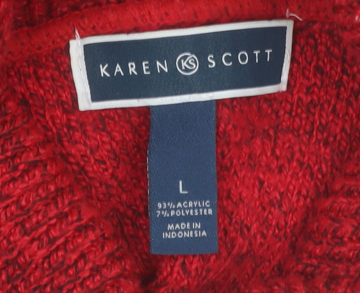 Karen Scott Women Red Roll Neck Cable-Knit Jumper L