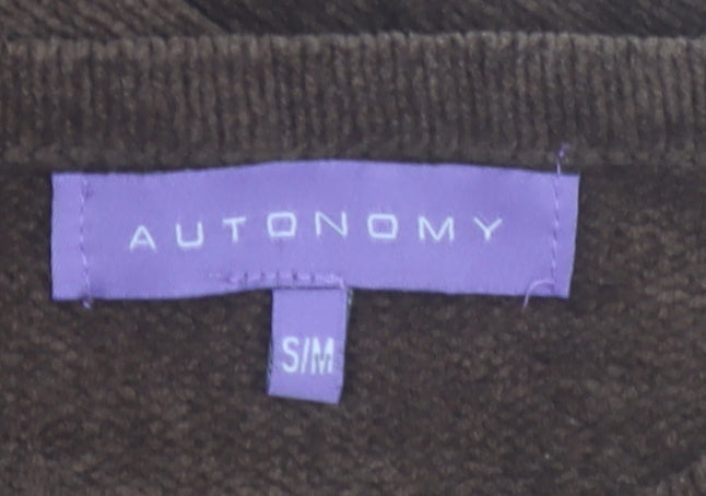 Autonomy Women’s Brown Geometric Embroidered Knit Jumper Size S