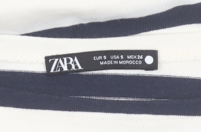 Zara Women White Striped Boat Neck Long Sleeve Pullover Size 8
