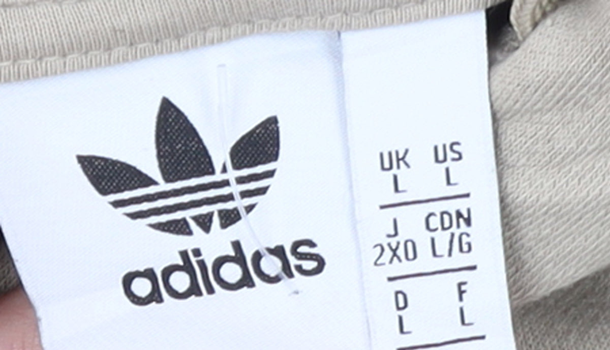 Adidas Mens Beige Hoodie Large Pullover Cotton Blend Classic Style