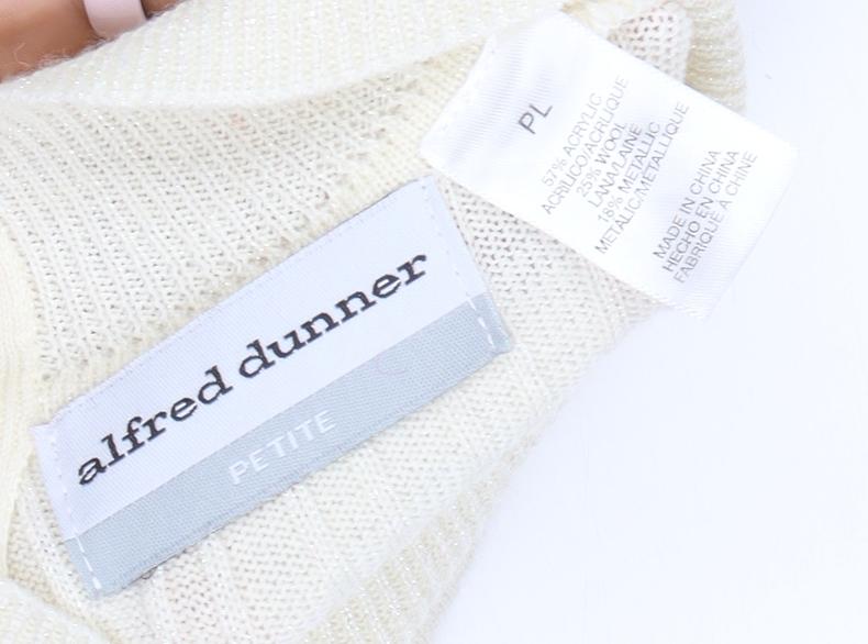 Alfred Dunner Women's Ivory Petite Mock Neck Short Sleeve Jumper L