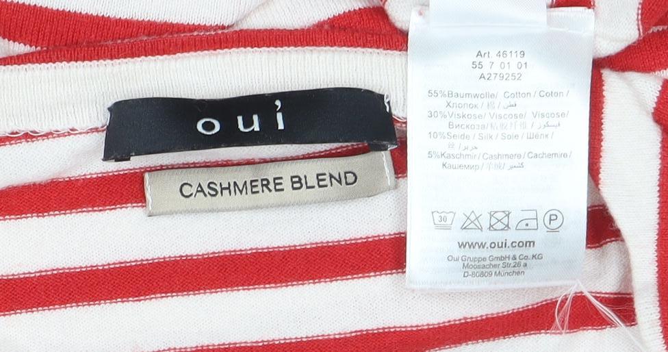 Oui Women Red Striped Boat Neck Cashmere Blend Long Sleeve Top Size 10