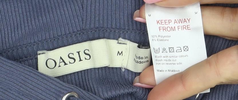 Oasis Womens Blue Ribbed Hooded Pullover Sweatshirt Size M