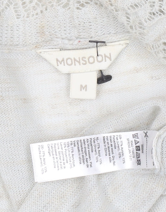 Monsoon Women’s Ivory Open-Knit Cardigan M Lightweight Cotton Blend