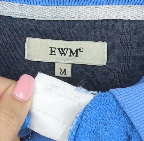 EWM Men’s Blue Collared Henley Sweatshirt Size M Cotton Blend