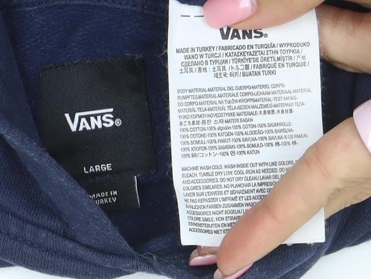 Vans Boys Navy Blue Pullover Hoodie Large Cotton Casual Logo Sweatshirt