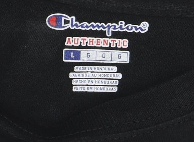 Champion Men's Black Long Sleeve Logo T-Shirt Size L