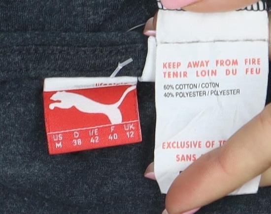 Puma Womens Grey Long Sleeve V-Neck Cotton Blend Top Size 12