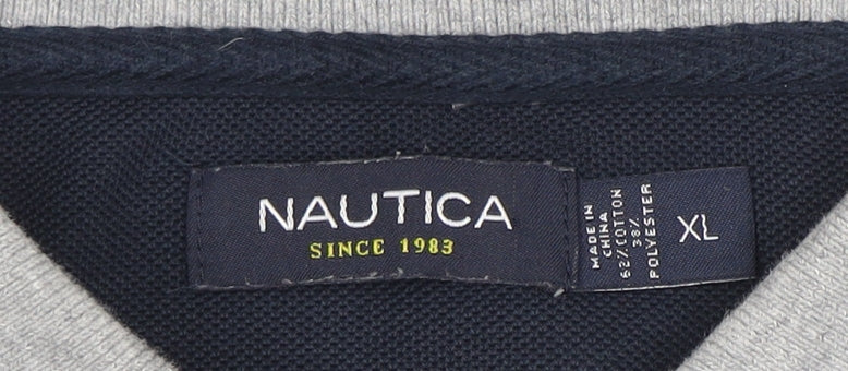 Nautica Men's Grey Long Sleeve Cotton Blend Polo Shirt XL