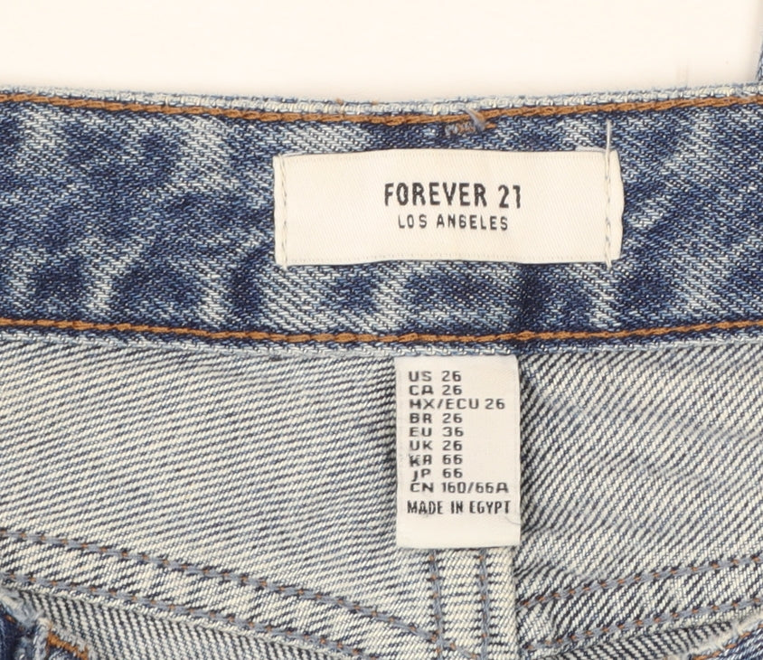 Forever 21 Womens Blue Distressed High Rise Straight Jeans Size 8