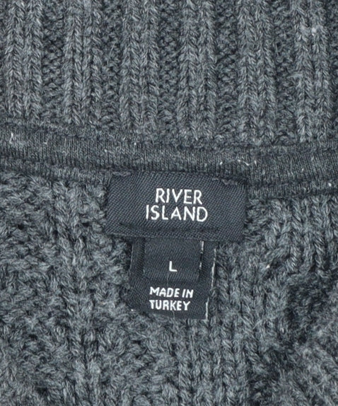River Island Womens Grey Cable-Knit Long Sleeve Pullover Jumper L
