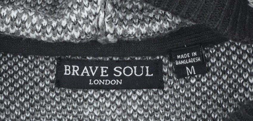 Brave Soul Men's Grey Check Hooded Pullover Knit Jumper Size M