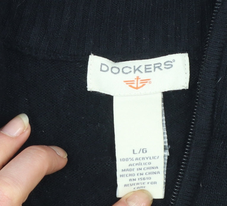 Dockers Mens Grey Acrylic 1/2 Zip High Neck Jumper Size L