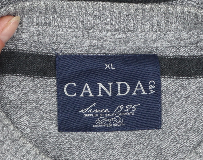 C&A Men's Grey Striped Cotton Blend Crew Neck Jumper XL