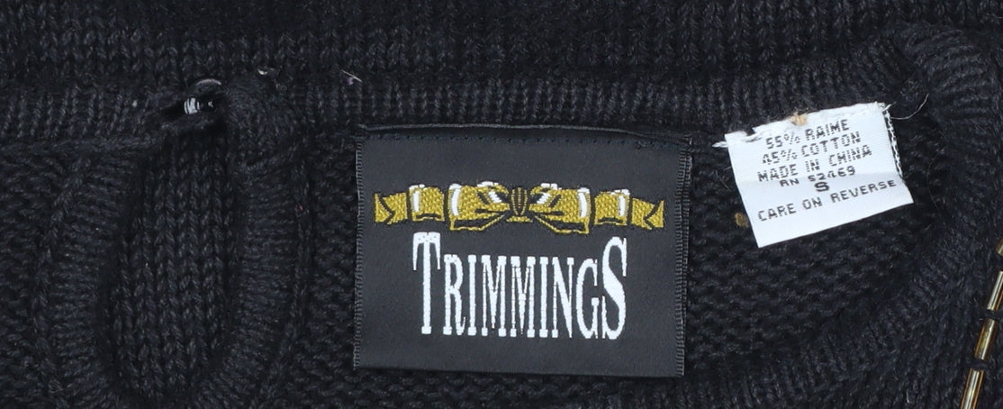 Trimmings Womens Black Sequin Bow Pullover Jumper Size S