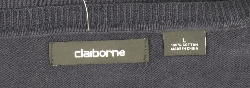 Claiborne Men's Blue Argyle V-Neck Cotton Jumper Size L