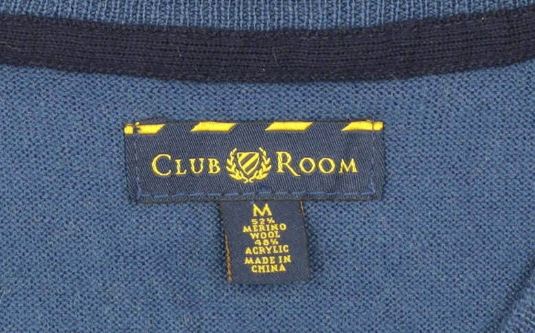 Club Room Men's Blue Argyle V-Neck Wool Blend Jumper Size M