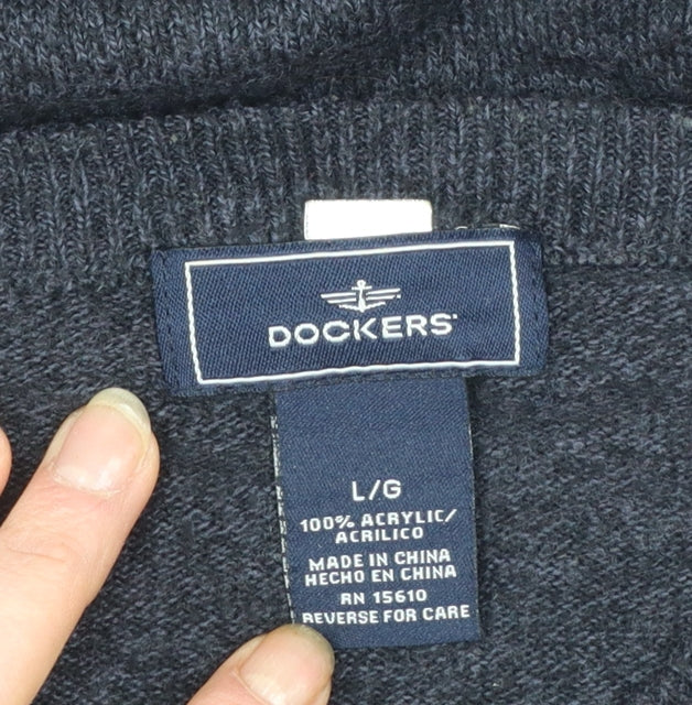 Dockers Men's Grey Argyle Acrylic Crew Neck Jumper Size L