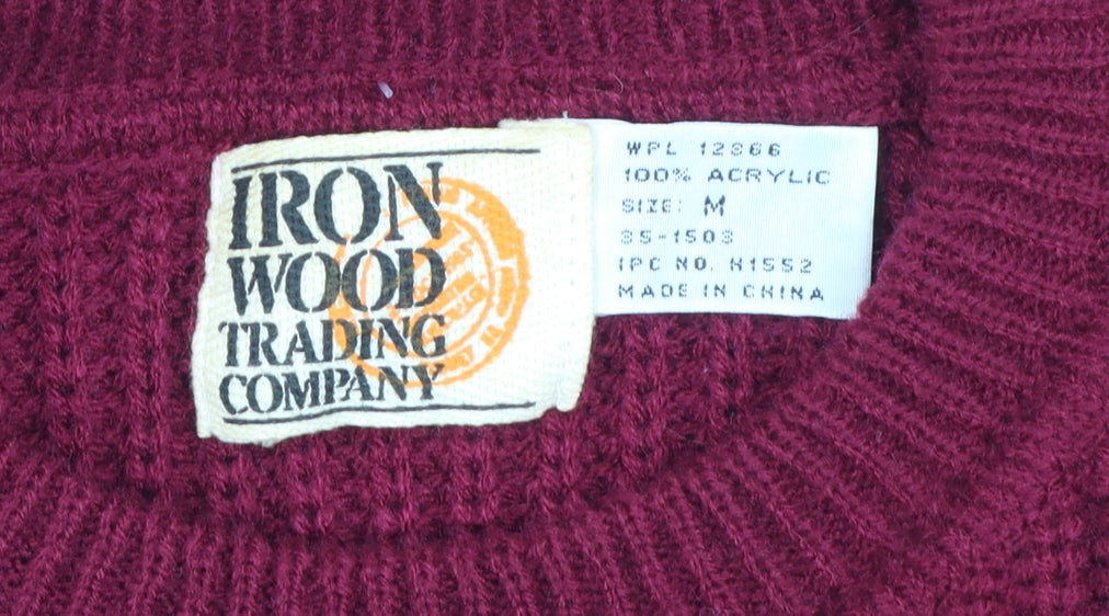 Iron Wood Trading Company Men's Red Striped Chunky Knit Acrylic Pullover Jumper M