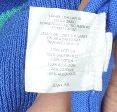 GANT Men's Blue Argyle V-Neck Cotton Pullover Jumper Size M