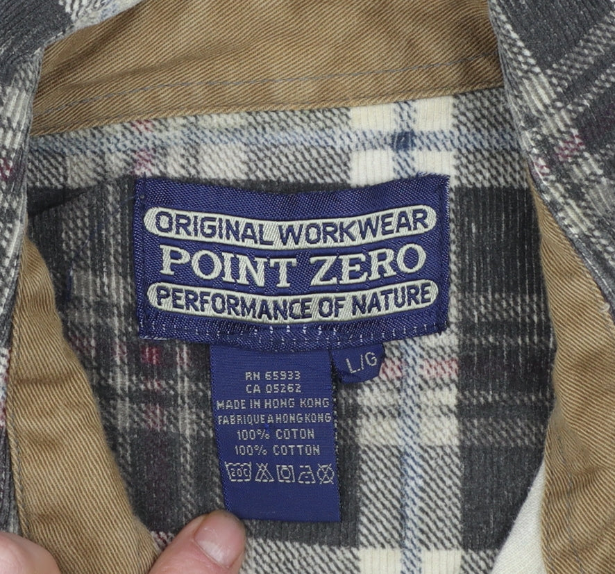 Point Zero Men's Brown Check Flannel Cotton Button-Up Shirt L
