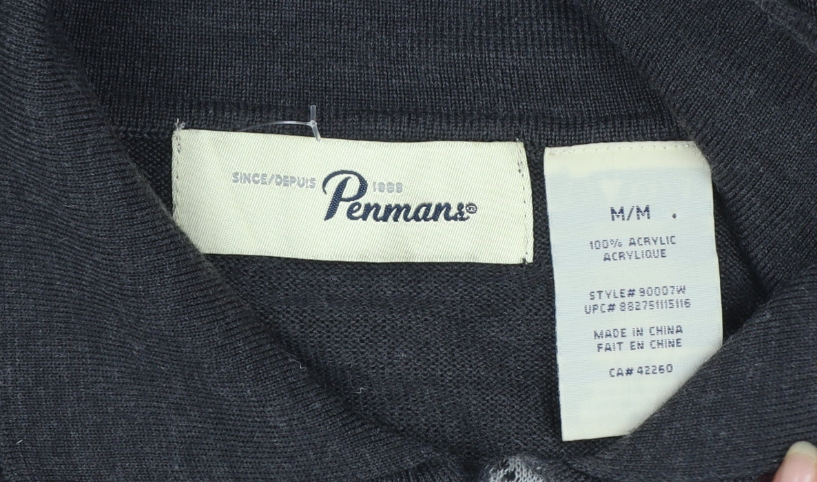 Penmans Men's Grey Argyle Collared Henley Jumper Size M