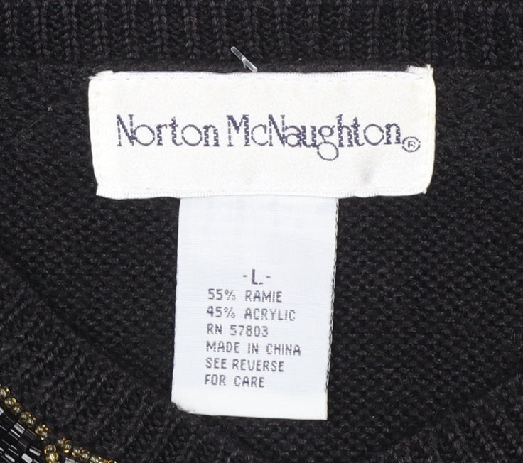 Norton McNaughton Women Black Beaded Cardigan L Vintage Style