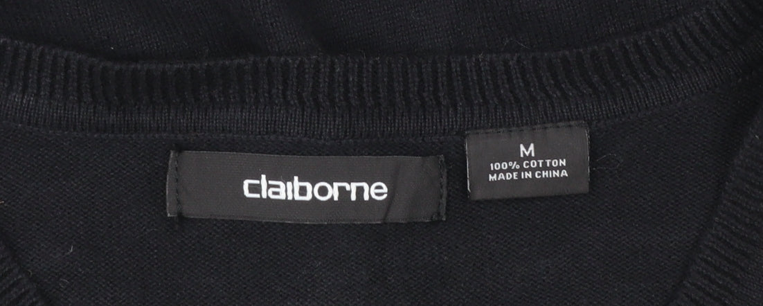 Claiborne Men's Black Argyle V-Neck Cotton Jumper Size M