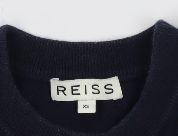 Reiss Women's Blue Lace Panel Cotton Cashmere Crew Neck Jumper XS