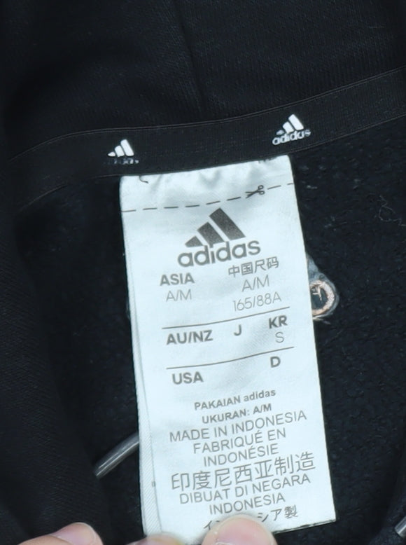 Adidas Womens Black Hoodie Small Pullover Gold Logo Casual