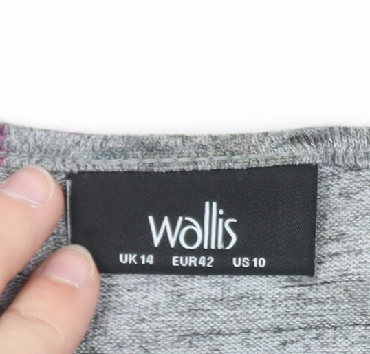 Wallis Women’s Grey Floral V-Neck Long Sleeve Tunic Blouse Size 14