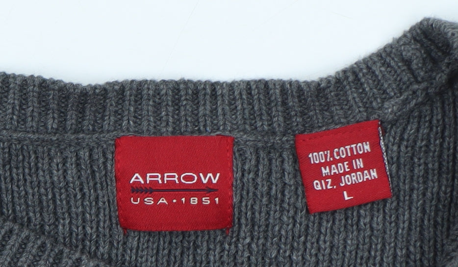 Arrow Men’s Grey Cotton Crew Neck Check Knit Jumper Size L
