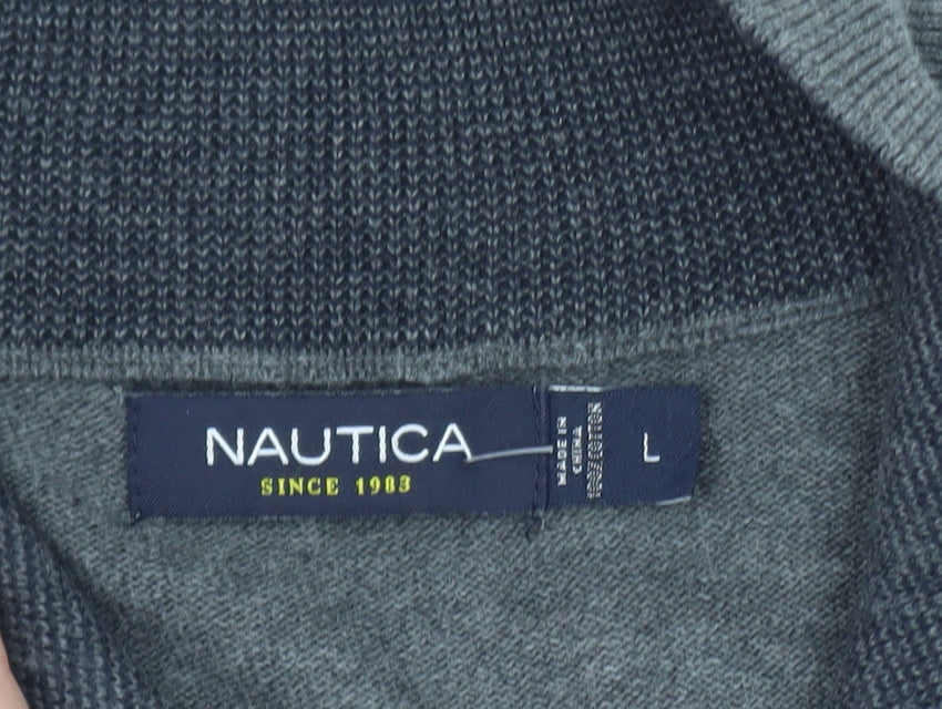 Nautica Men's Grey Cotton 1/4 Zip Jumper Size L Classic Knit