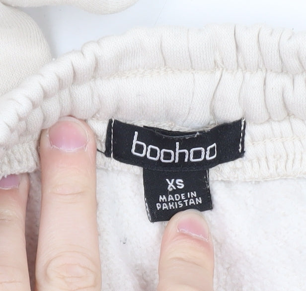 Boohoo Women’s Beige Cargo Fleece Trousers XS Elastic Waist