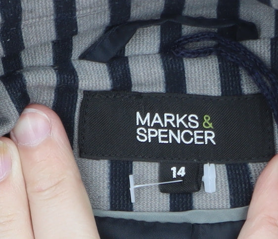 Marks and Spencer Women Grey Striped Blazer Size 14 Classic Style