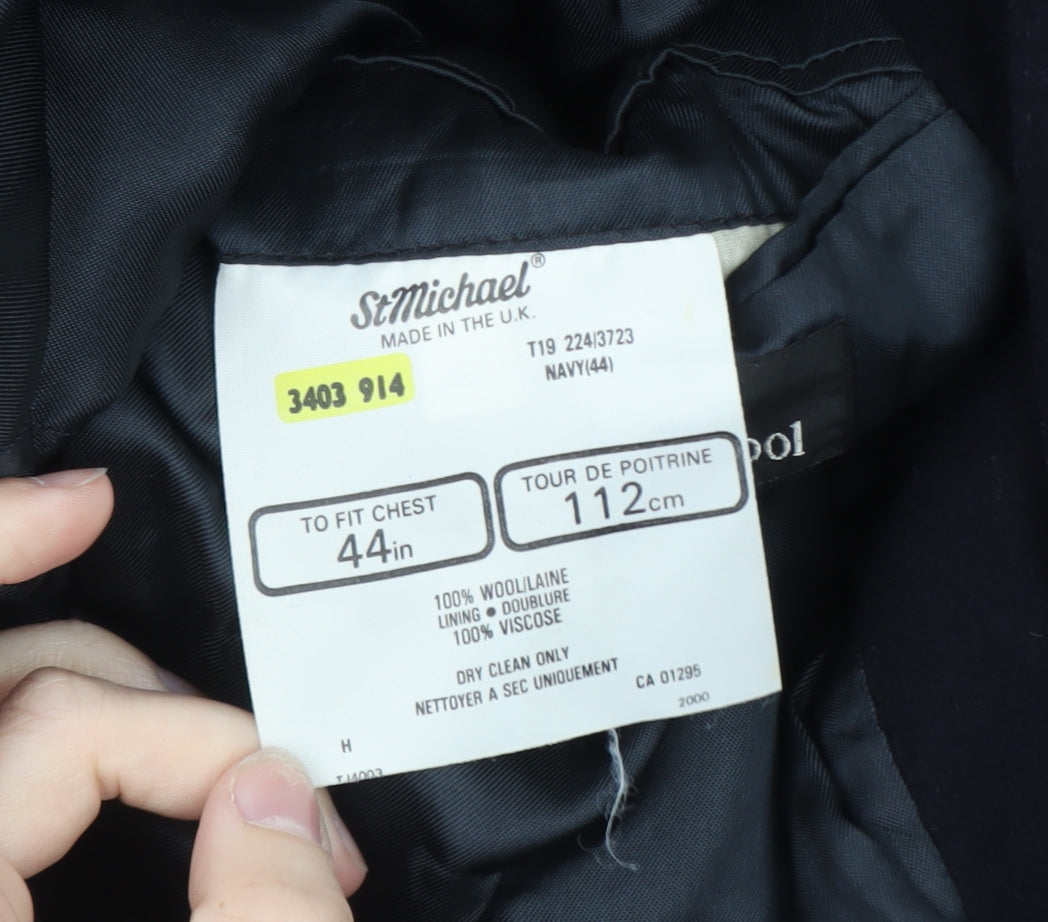 Marks and Spencer Men’s Navy Wool Overcoat Size 44 Classic Long