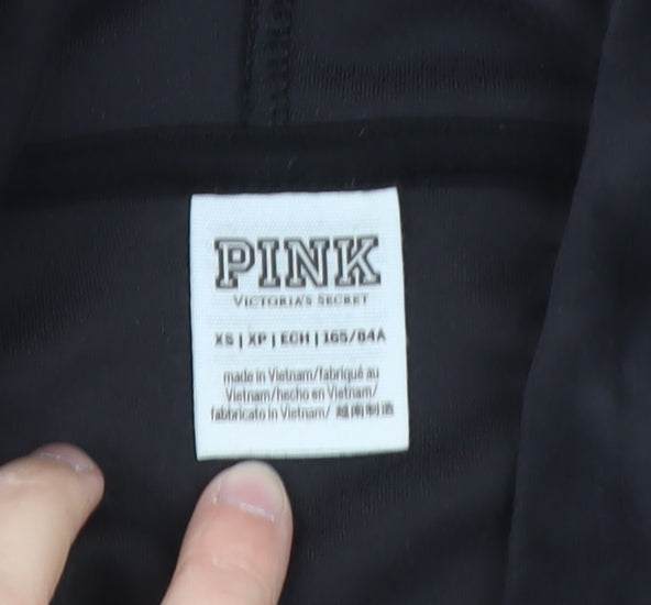 Victoria’s Secret PINK Women's Black Velour Full Zip Hoodie XS