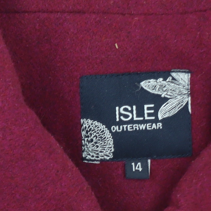 ISLE Women’s Burgundy Wool Blend Mid-Length Overcoat Size 14