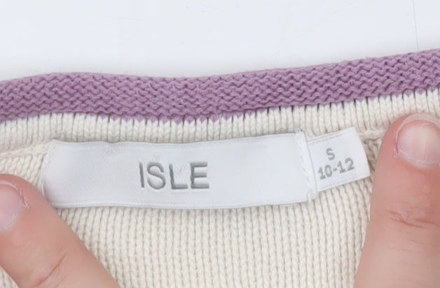 ISLE Women’s Cream Multicoloured Striped Pullover Jumper Size S 10-12