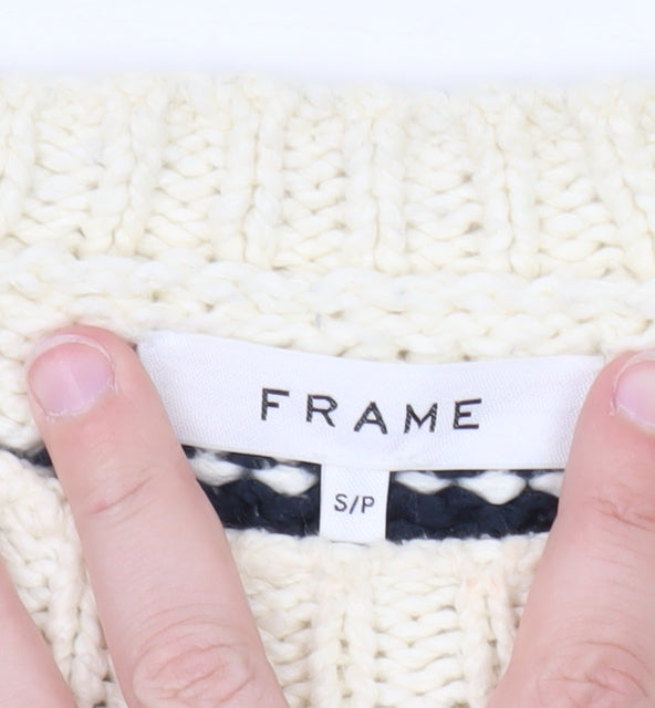 FRAME Women's Ivory Striped Wool Chunky Knit Jumper Size S