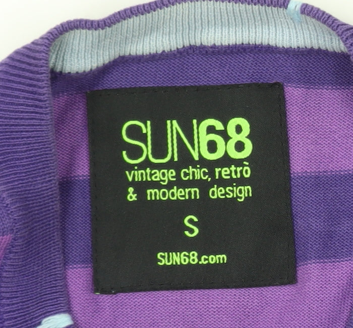SUN68 Men's Purple Striped Cotton Crew Neck Jumper Size S