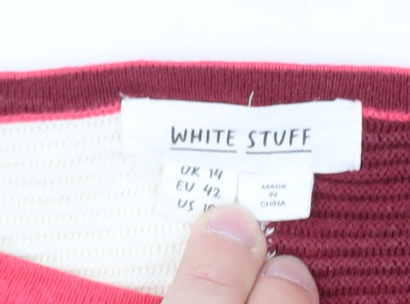 White Stuff Women's Colour Block Jumper Size 14 Beige Red Knit