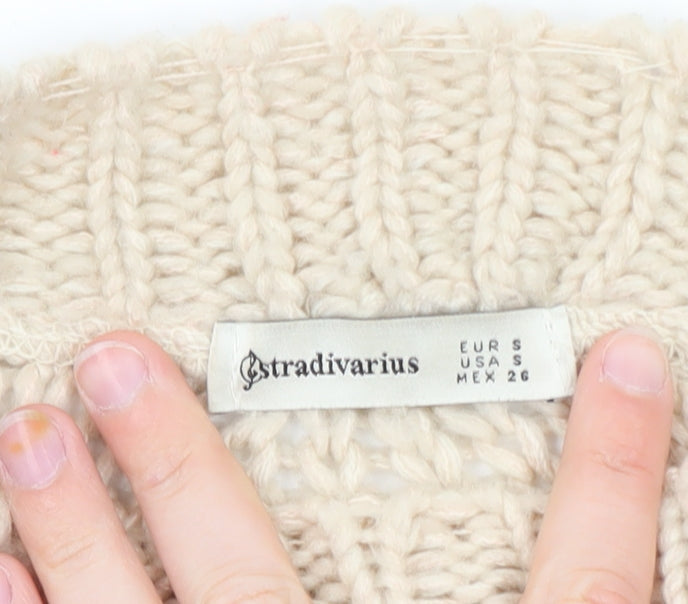 Stradivarius Women's Multicoloured Chunky Knit Striped Pullover Jumper Size 8