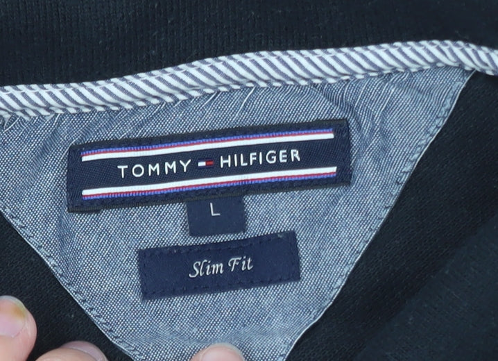 Tommy Hilfiger Men's Black Slim Fit Long Sleeve Polo Shirt Size L