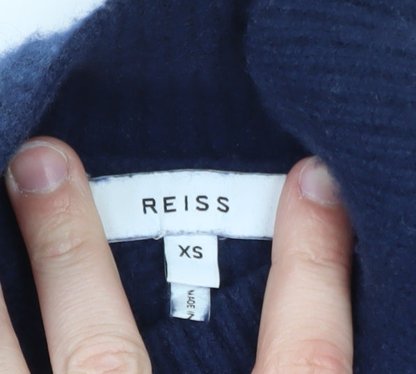 Reiss Women Blue Wool Mock Neck Cable-Knit Jumper XS