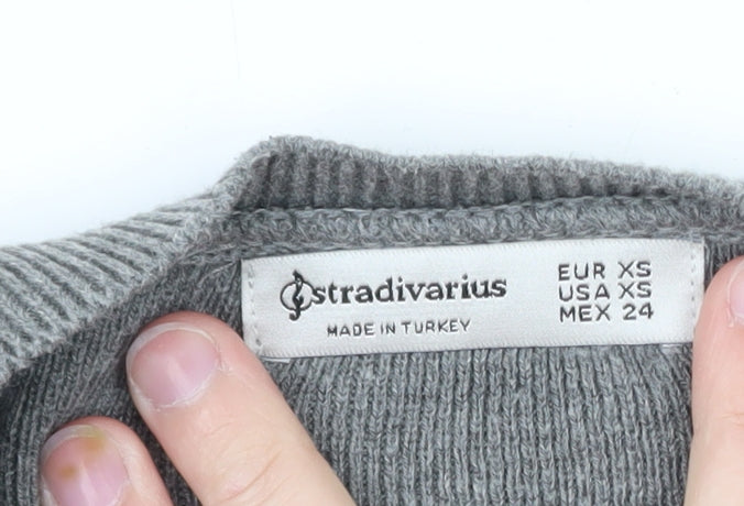 Stradivarius Womens Grey Beaded Knit Pullover Jumper XS