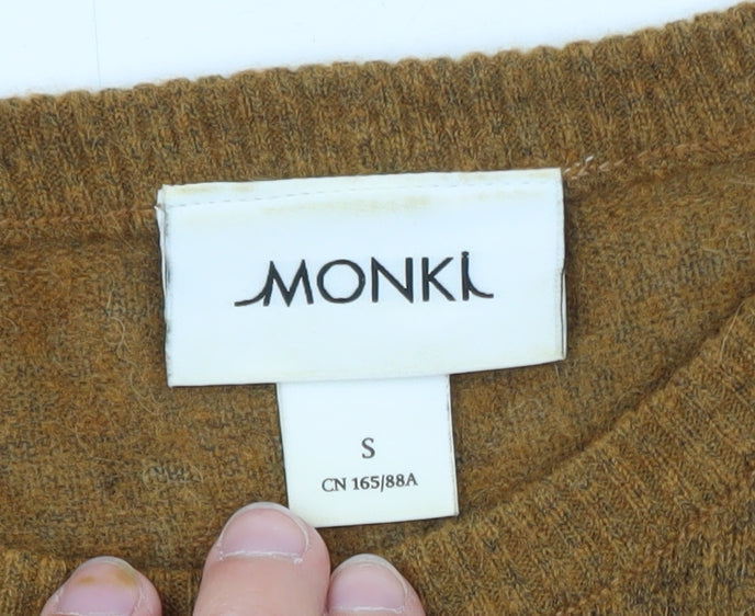 Monki Women Brown Wool Blend Crew Neck Pullover Jumper Size S